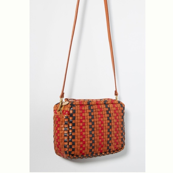 Clare V. Marisol Pinstripe Woven Checker Crossbody Bag NWT Natural Navy Red - Picture 6 of 7